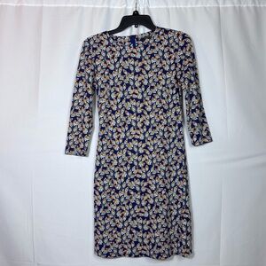 J. McLaughlin Sophia Shift Dress XS Blue Peacock Print Preppy Resort Costal Chic